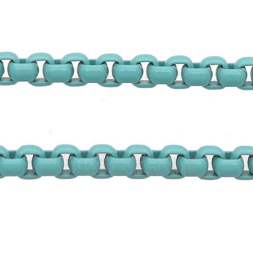 stainless Iron Box Chain with fire teal lacquered