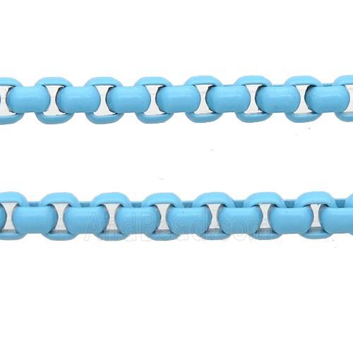 stainless Iron Box Chain with fire lt.blue lacquered