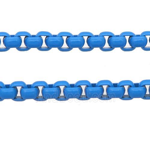 stainless Iron Box Chain with fire skyblue lacquered