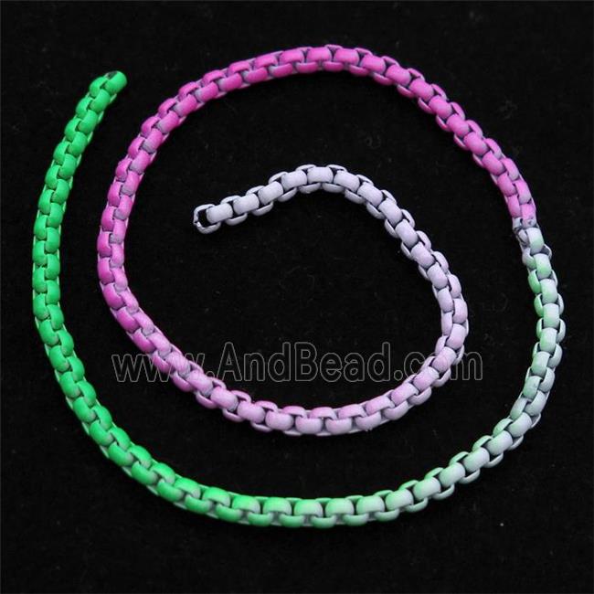 stainless Iron Box Chain with fire lacquered, multicolor