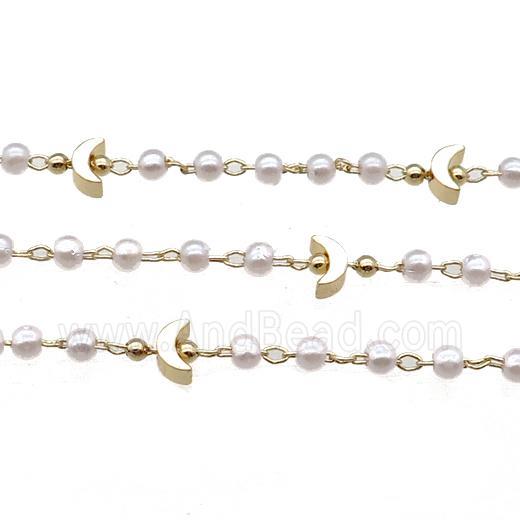 Copper Chain With Pearlized Plastic Moon Gold Plated