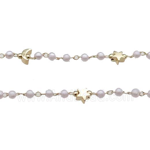 Copper Chain With Pearlized Plastic Moon Star Gold Plated