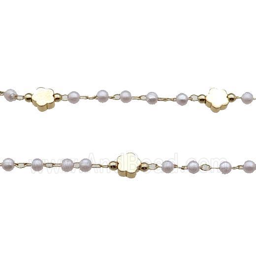 Copper Chain With Pearlized Plastic Flower Gold Plated