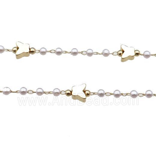 Copper Chain With Pearlized Plastic Butterfly Gold Plated
