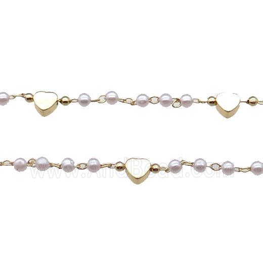 Copper Chain With Pearlized Plastic Heart Gold Plated