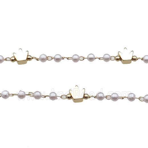 Copper Chain With Pearlized Plastic Crown Gold Plated