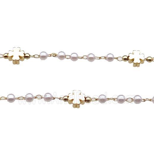 Copper Chain With Pearlized Plastic Clover Gold Plated