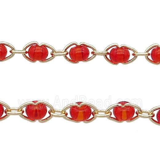 Copper Chain With Red Plastic Gold Plated