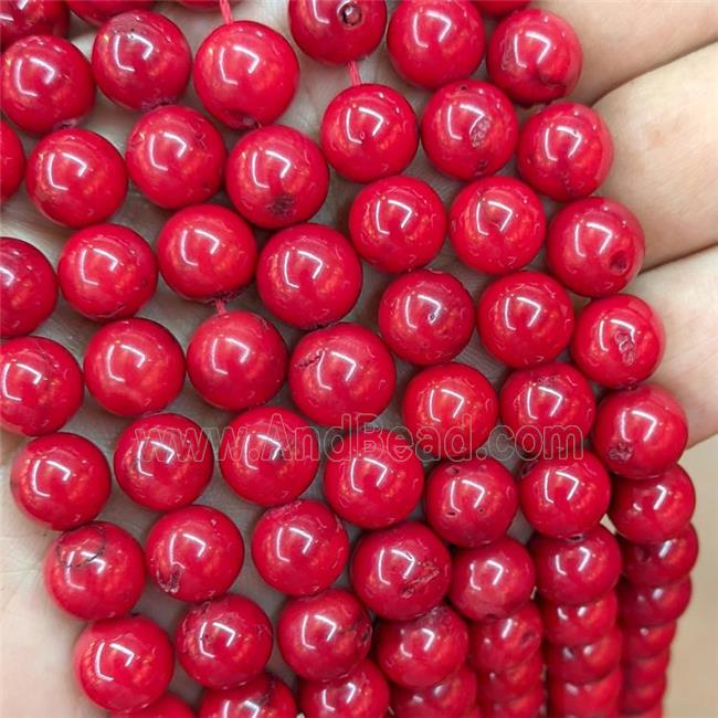 Natural Red Coral Beads Smooth Round B-Grade