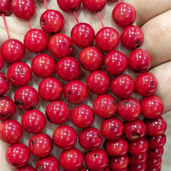 Natural Red Coral Beads Smooth Round Dye C-Grade