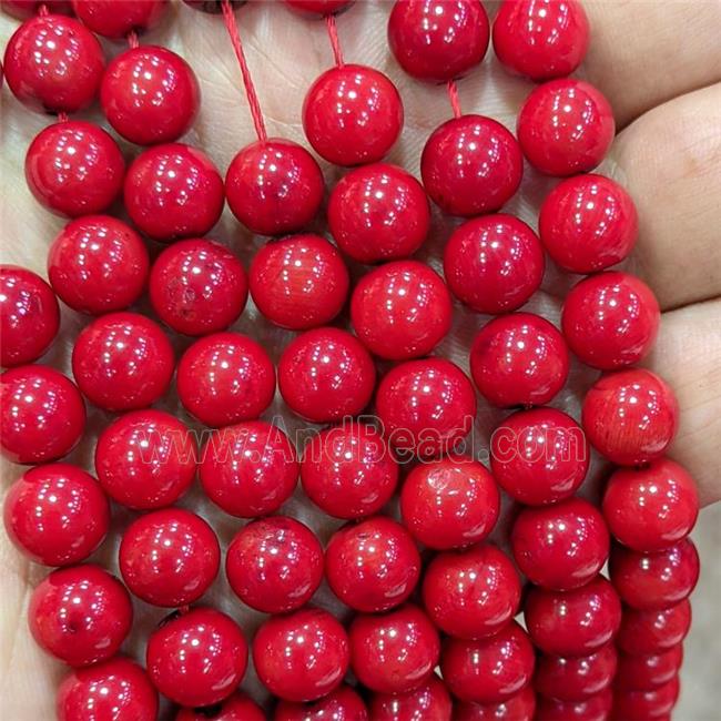 Natural Red Coral Beads Smooth Round Dye