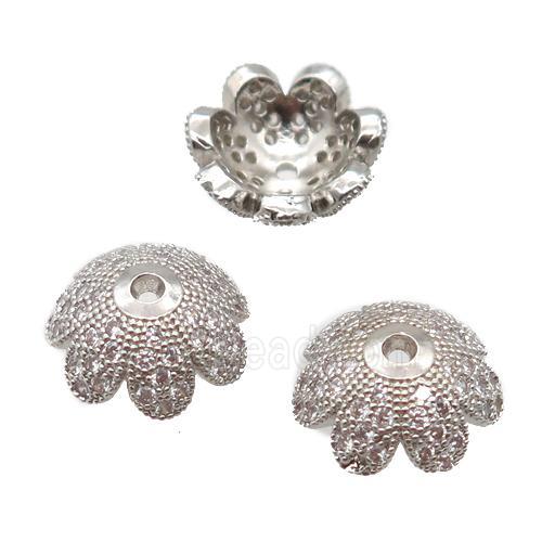copper beadcaps pave zircon, Unfade, platinum plated