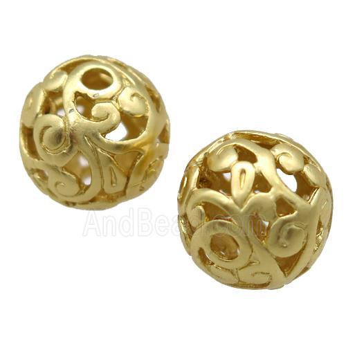round copper hollow beads, duck gold, Unfade