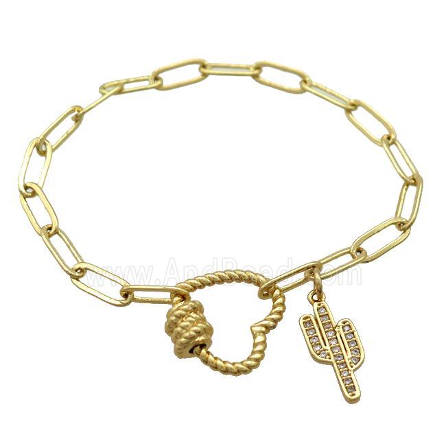 copper bracelet, cactus, gold plated