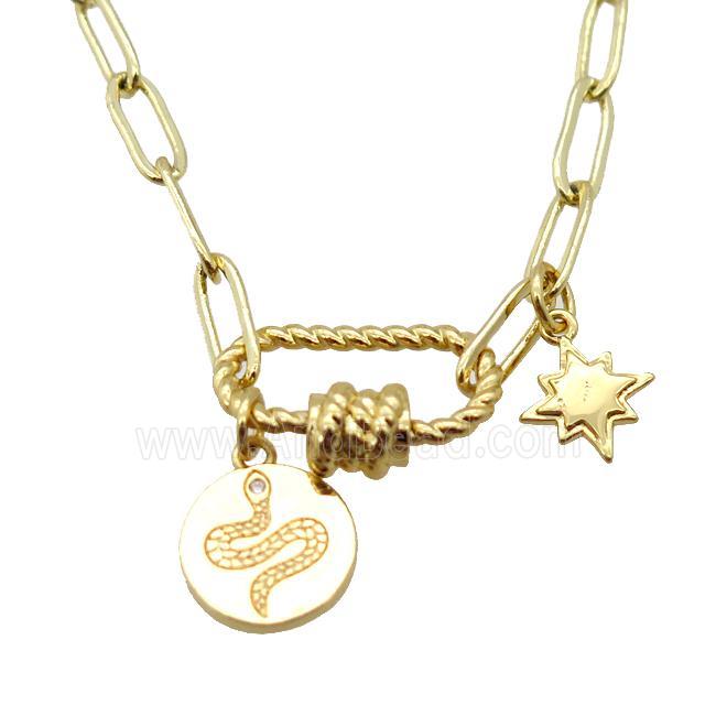 copper necklace, gold plated