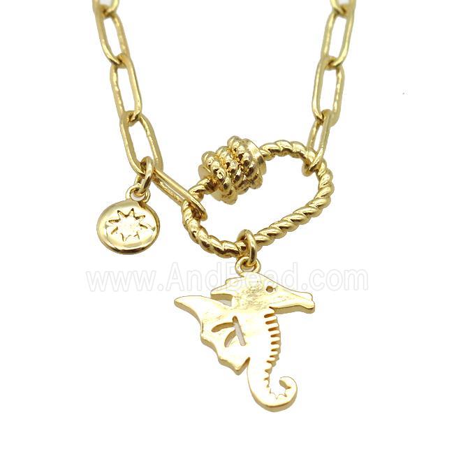 copper necklace with carabiner lock, gold plated