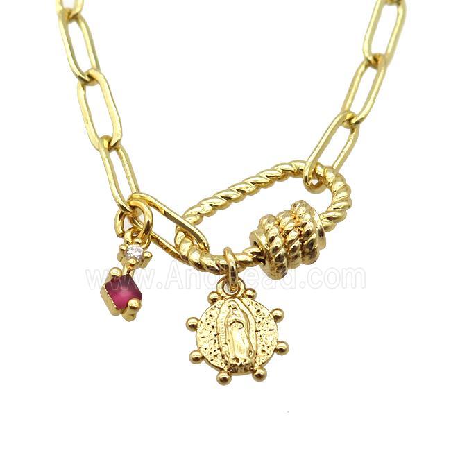 copper necklace, gold plated