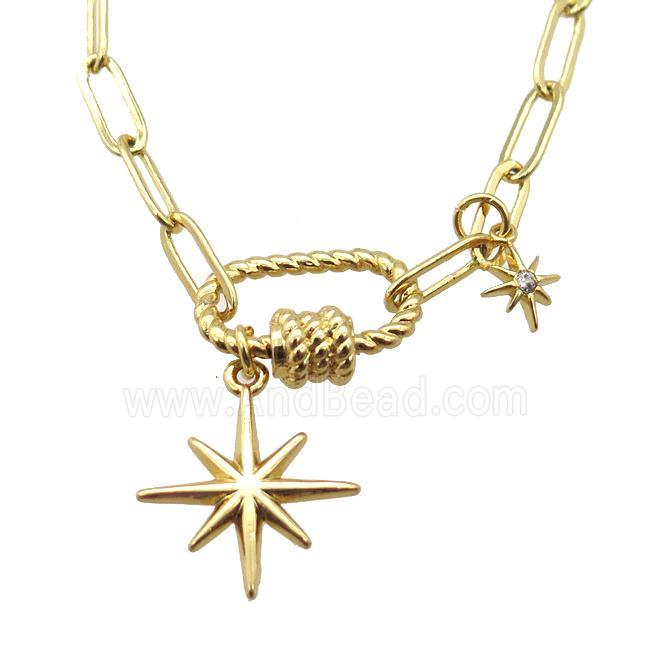 copper necklace with carabiner lock, northstar, gold plated