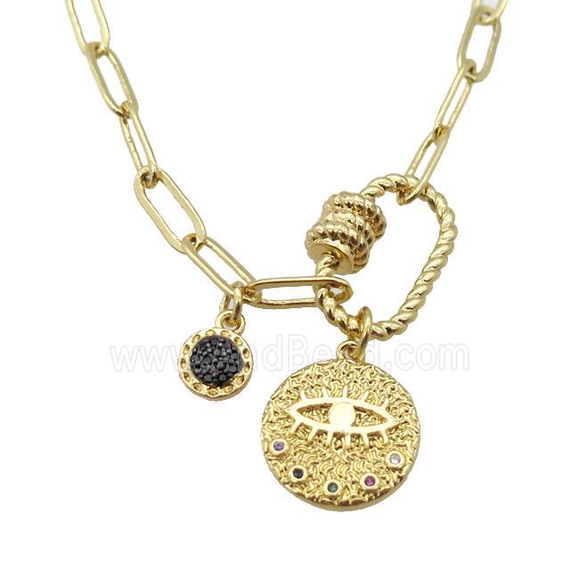 copper necklace with carabiner lock, mysticeye, gold plated