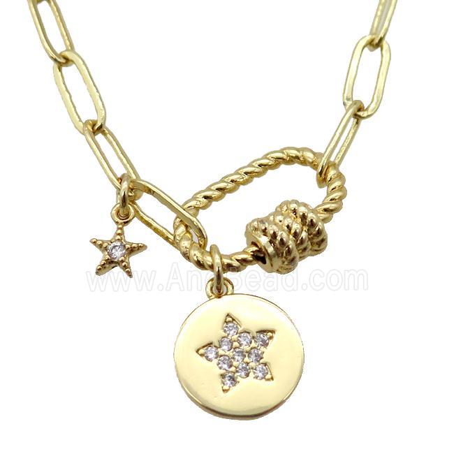 copper necklace with carabiner lock, gold plated