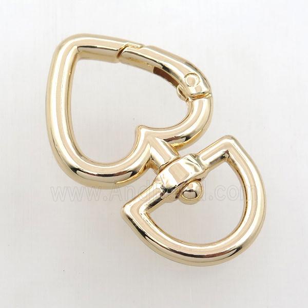 copper keychain clasp, heart, gold plated