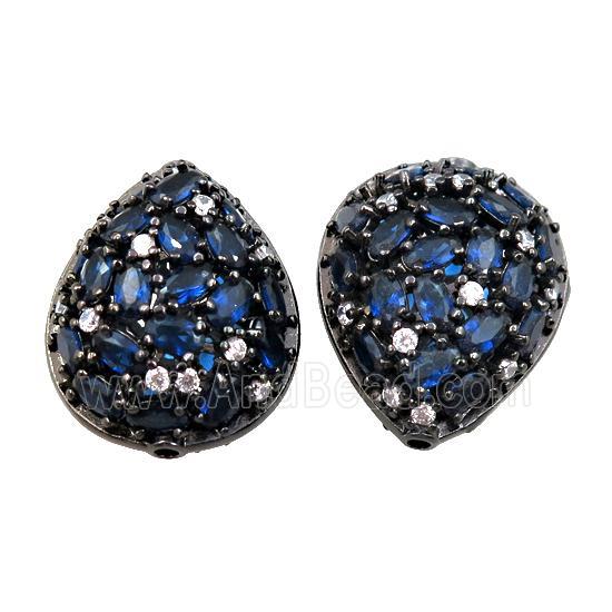 copper teardrop pave blue zircon, black plated