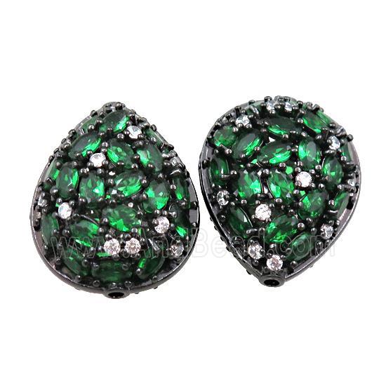 copper teardrop pave green zircon, black plated