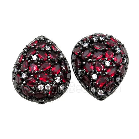 copper teardrop pave red zircon, black plated