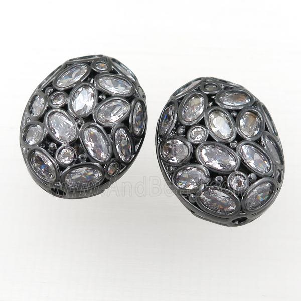 copper oval hollow beads pave zircon, black plated