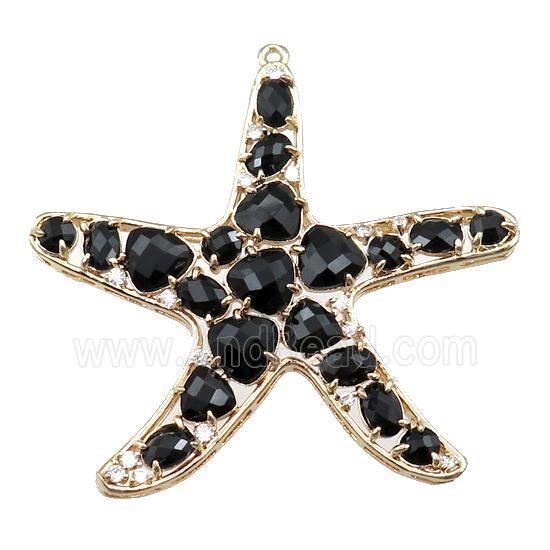 copper starfish pendant paved zircon with black crystal glass, hollow, gold plated