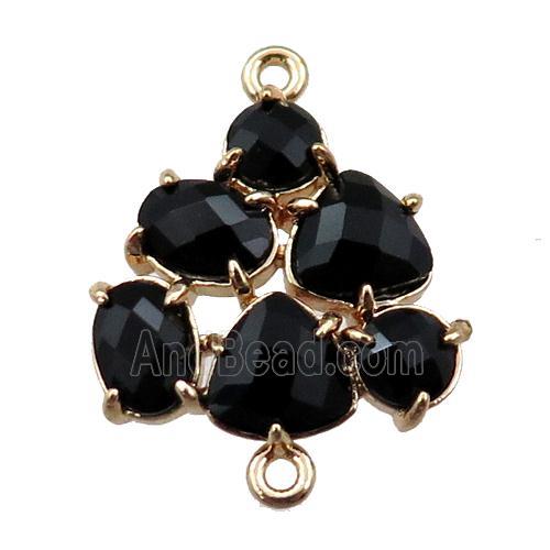 copper triangle connector with black crystal glass, hollow, gold plated