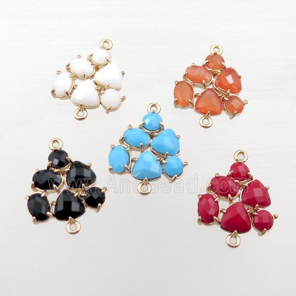 copper triangle connector with crystal glass, mixed, hollow, gold plated