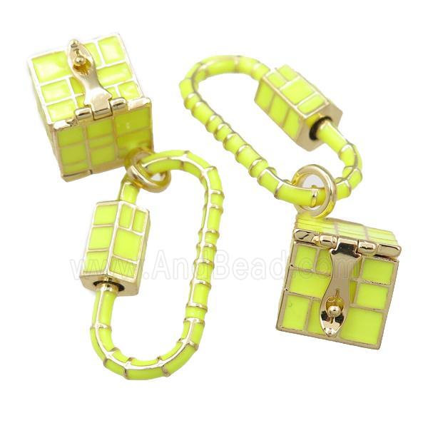 copper carabiner pendant with wish box, yellow enameled, gold plated