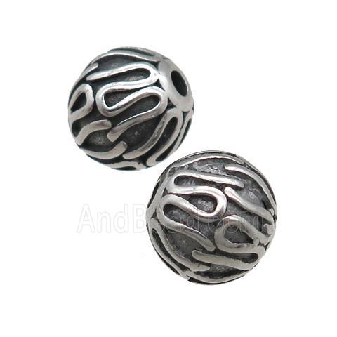 stainless steel round beads, antique silver