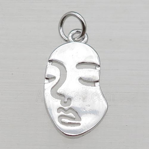 copper face charm pendant, platinum plated