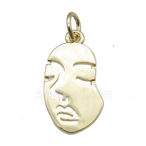 copper face charm pendant, gold plated
