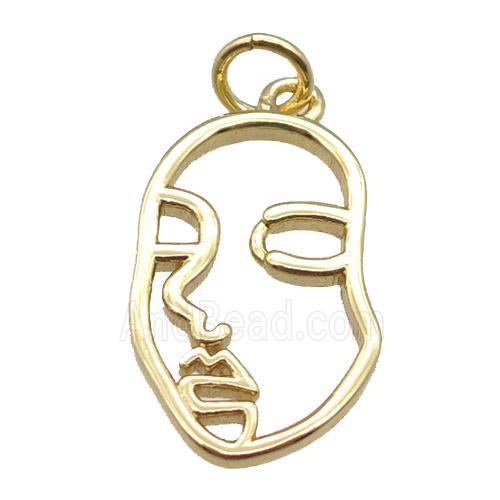 copper face charm pendant, gold plated