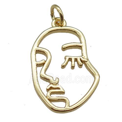 copper face pendant, gold plated