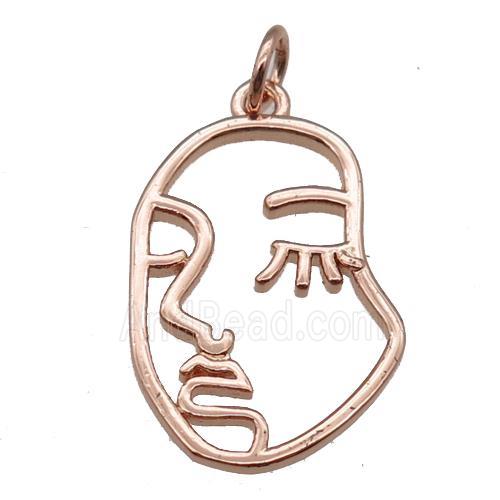 copper face charm pendant, rose gold