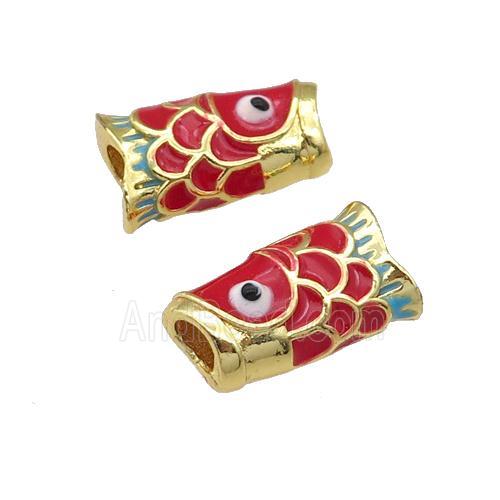 alloy fish beads with red enamel, gold plated