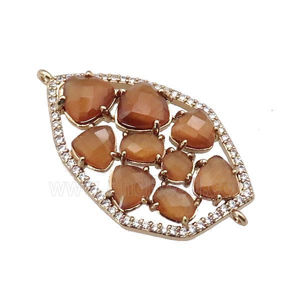 copper connector paved brown Cat Eye Crystal, gold plated