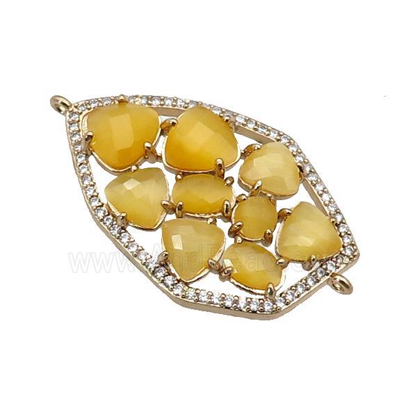 copper connector paved yellow Cat Eye Crystal, gold plated
