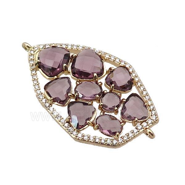 copper connector paved purple Cat Eye Crystal, gold plated