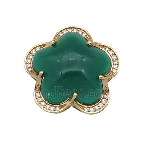 copper Flower pendant paved green Cat Eye Crystal, gold plated