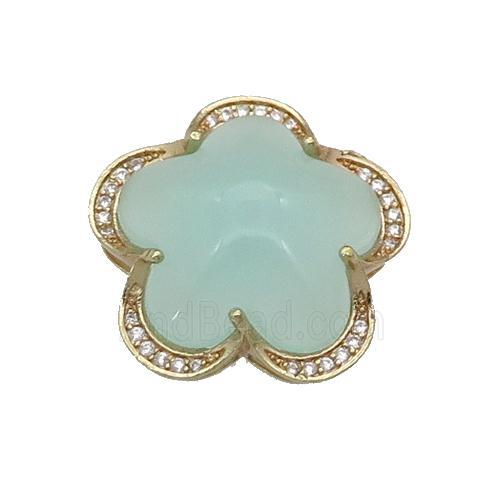 copper Flower pendant paved lt.green Cat Eye Crystal, gold plated