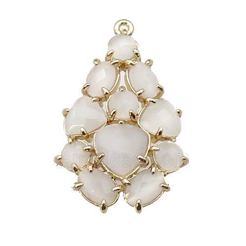 copper Tree pendant pave white Cat Eye Crystal, gold plated