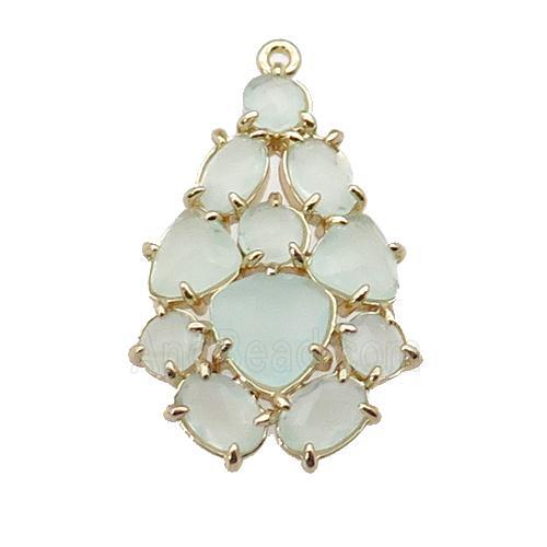 copper Tree pendant pave lt.green Cat Eye Crystal, gold plated