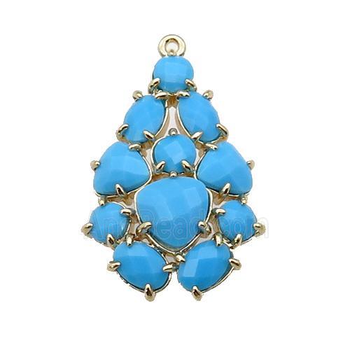 copper Tree pendant pave blue Cat Eye Crystal, gold plated