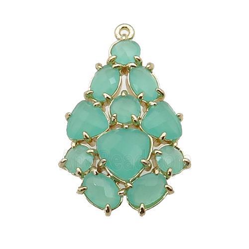 copper Tree pendant pave green Cat Eye Crystal, gold plated