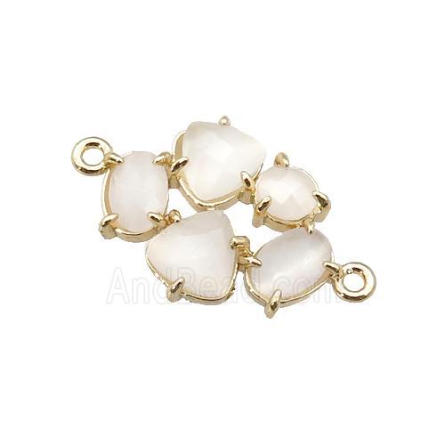 copper oval connector pave white Cat Eye Crystal, gold plated